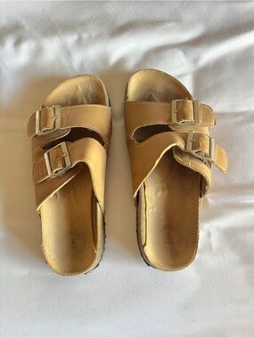 Anko Tan Faux Leather Two-Strap Cork Style Footbed Buckle Sandals Size 6 EU 37